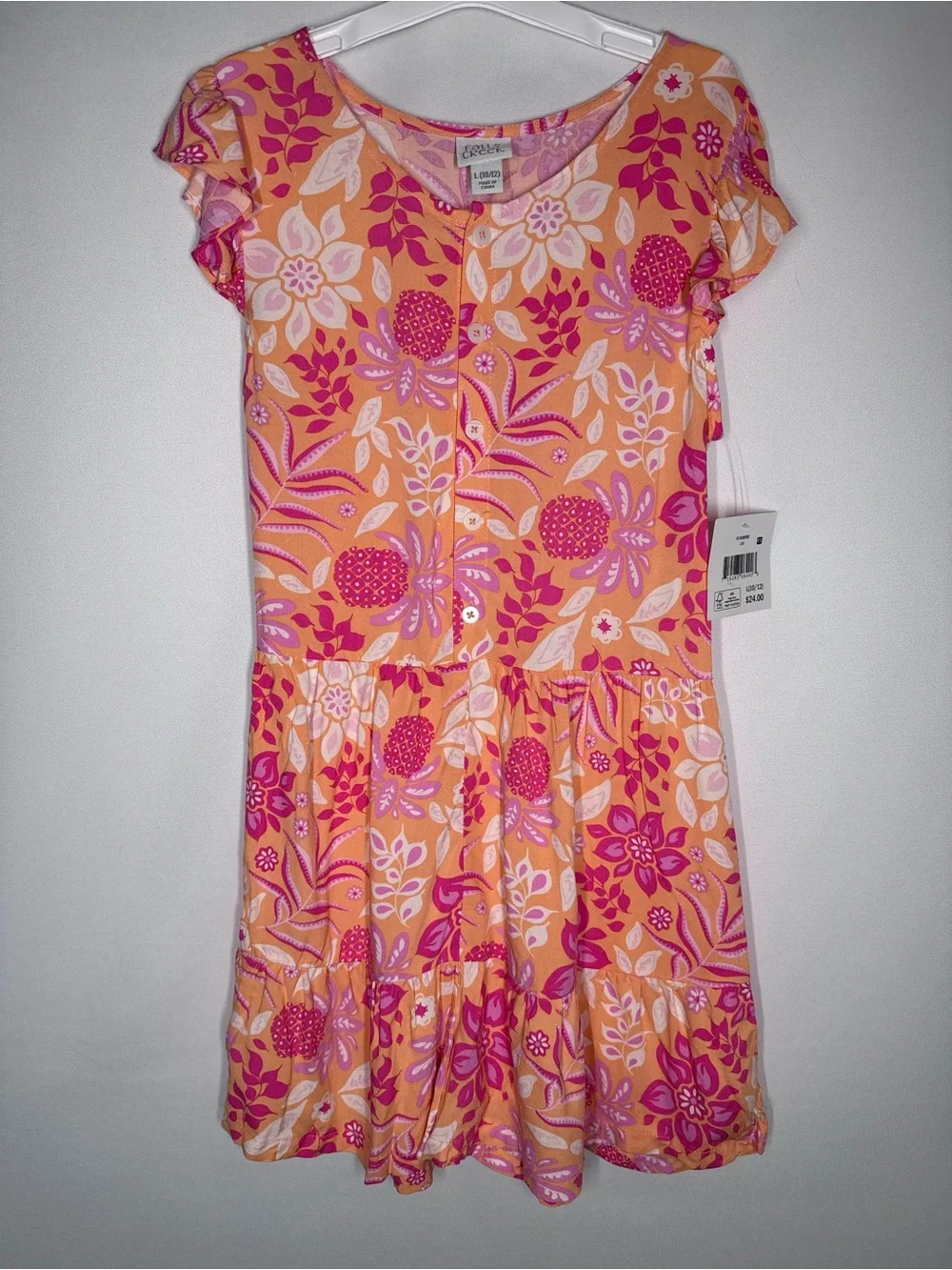 ❤️3/$30 NWT Falls Creek Girls Tropical Pineapple Tiered Romper Sz L 10/12